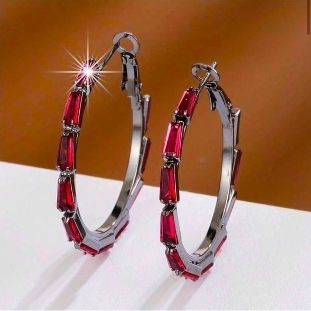 Black Gold Red Spinel Hoop Earrings